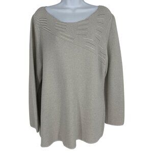 Chicos Taupe Textured Knit Scoop Neck Long Sleeve Lightweight Sweater Sz 3 US XL